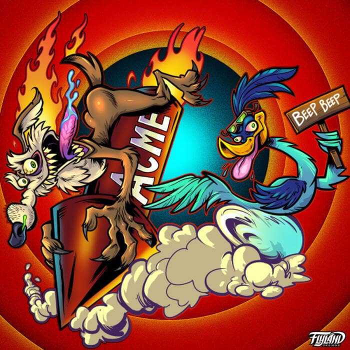 Twisted parody of Looney Tunes characters drawn by Brian Allen on a Full-Foil Buzzz disc golf disc