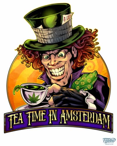 Evil Mad Hatter character illustration I, created for a logo for a Russefeiring team.  I thoguht it would be fun to have an eyeball floating in the tea cup.