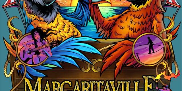 A T-Shirt design I designed for Margaritaville featuring two parrots enjoying cocktails on a boat near Mallory Square.