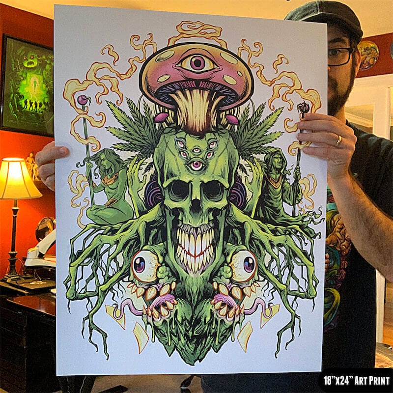 Marijuana Skull and Mushrooms - Flyland Designs, Freelance