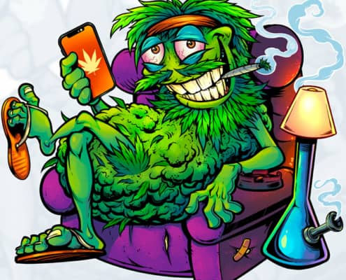 A Marijuana Bud Couch Character Smoking Artwork by Artist Brian Allen of FlyLandDesigns.com