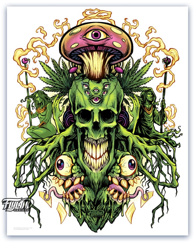 Marijuana Skull and Mushrooms - Flyland Designs, Freelance