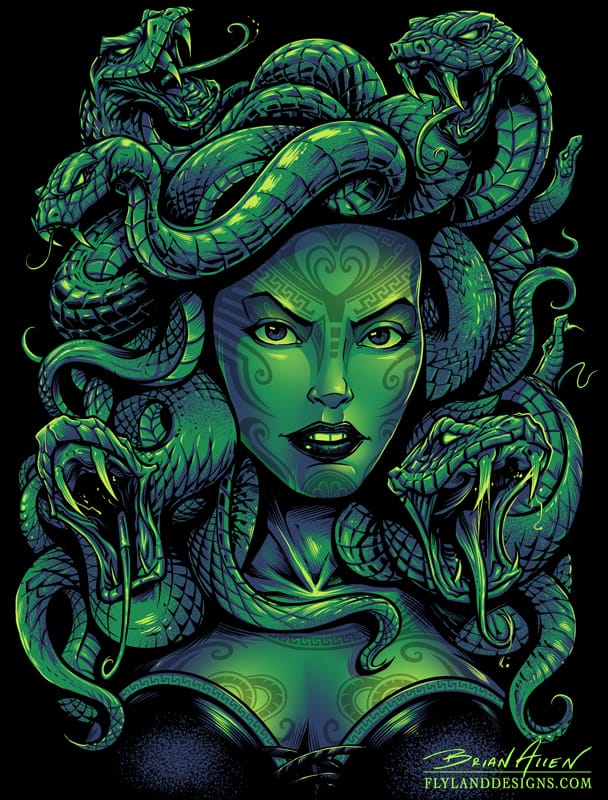 Dark illustration of Medusa for a T-Shirt design