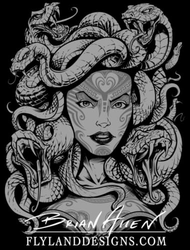 Dark illustration of Medusa for a T-Shirt design