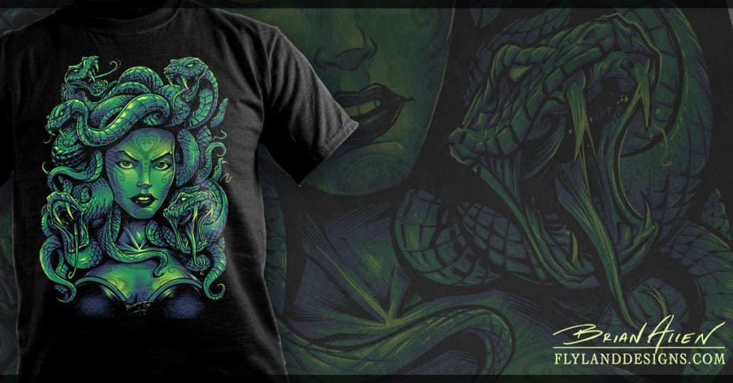 Dark illustration of Medusa for a T-Shirt design