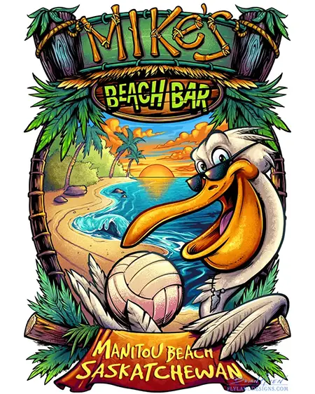 Mikes Beach Bar T-Shirt Illustration Bird