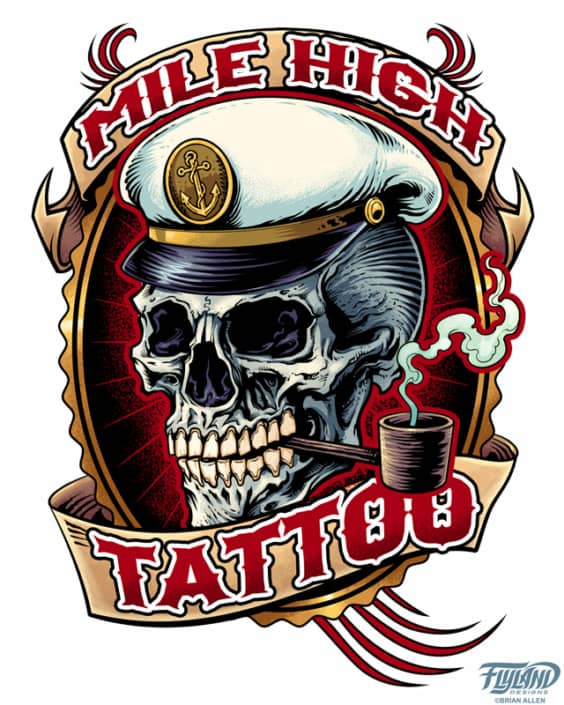 Custom logos I created for the Mile High Tattoo shop.  The shop approached me with an out-dated logo that they wanted revamped, and we came up with these two separate illustrated logos that fit their classic sailor vibe.