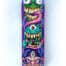 Skateboard illustration of three cartoon aztec temple heads eating a sexy explorer girl