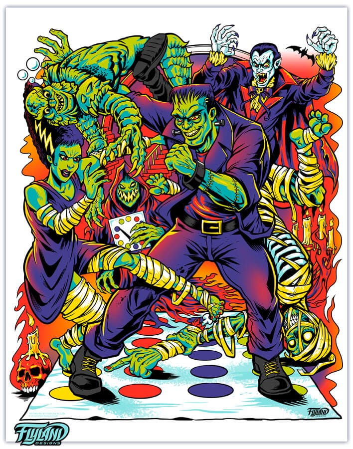 Monsters Playing Twister- 11x14 Art Print - Flyland Designs