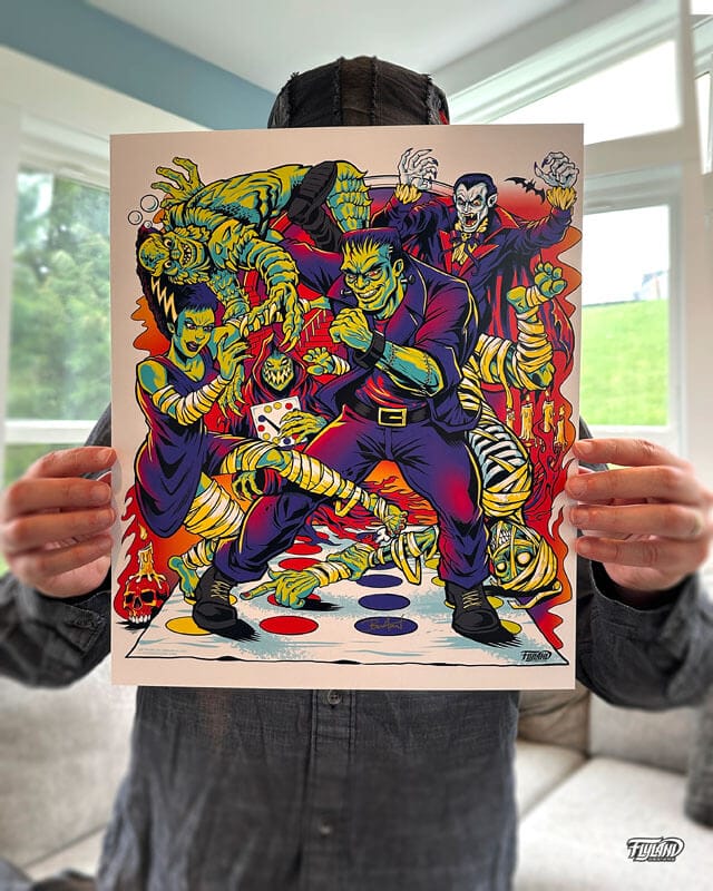 Monsters Playing Twister- 11x14 Art Print - Flyland Designs