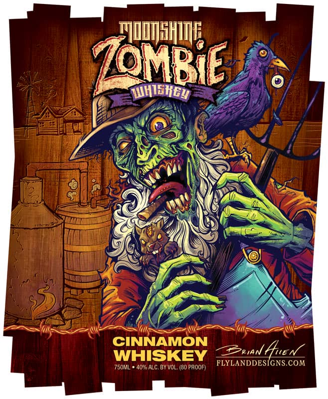 Moonshine Zombie Whiskey label illustration