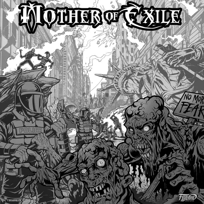 a CD Cover I created for Mother of Exile of a Zombie Apocalypse in New York city with the City in Flames and the Statue of Liberty fallen.