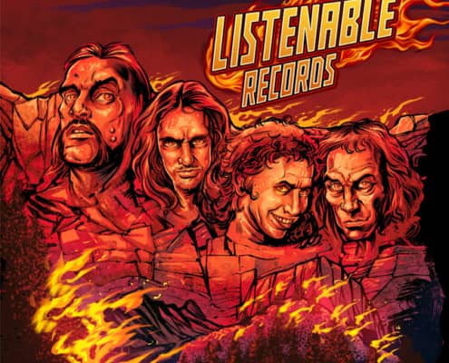 Tribute illustration I created to the heavy metal legends Lemmy, Cliff Burton, Ronnie James Dio, and Bon Scott carved into Mount Rushmore (mount Rockmore because we’re clever) for Listenable Records new sampler album cover.