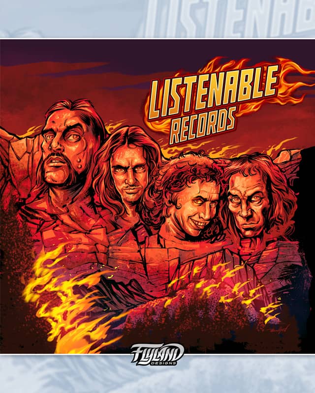 Tribute illustration I created to the heavy metal legends Lemmy, Cliff Burton, Ronnie James Dio, and Bon Scott carved into Mount Rushmore (mount Rockmore because we’re clever) for Listenable Records new sampler album cover.