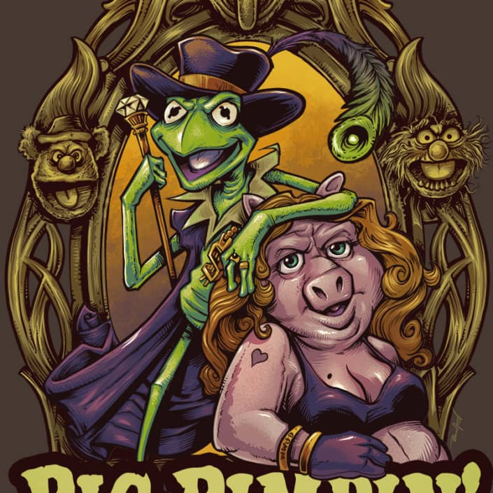 T-Shirt parody illustration I created of Kermit and Ms. Piggy hitting hard times, entitled "Pig Pimpin." This was an illustration I created sometime ago, and I always loved the idea, but the execution was kind of flat. I decided to redraw it, and I'm really glad I did.. To see more of my work, or hire me for freelance projects, please visit my website: www.flylanddesigns.com