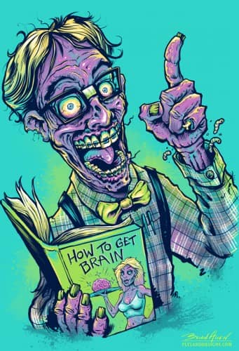 Zombie nerd wearing glasses and suspenders for a T-Shirt