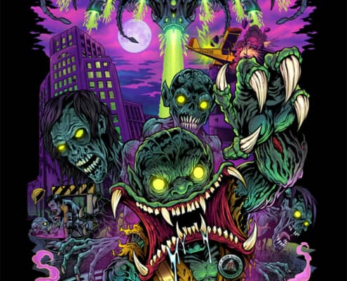 This is and Event poster that I designed for Nightmare on Chicago Street. The illustration is an invasion on Chicago Street overrun with zombies and aliens.