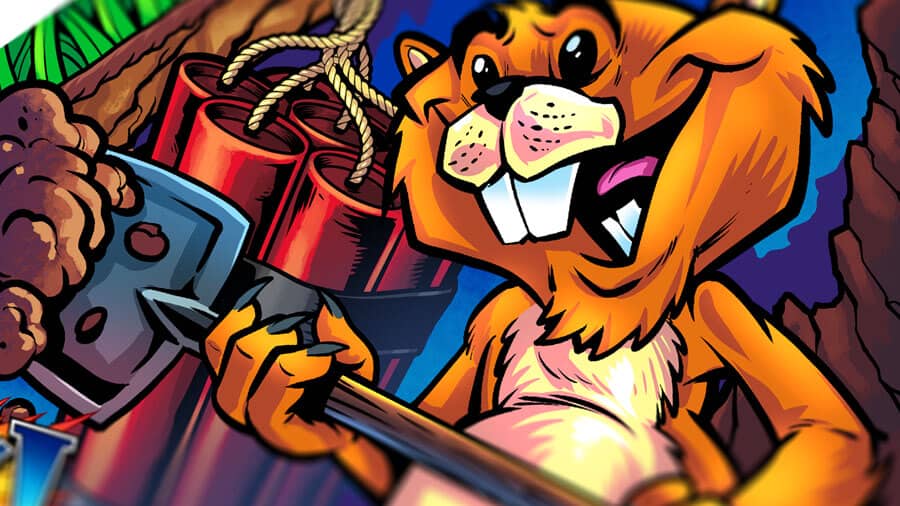 Illustration of colorful cartoon gofers digging underground for the No Good Gofers pinball machine magnetic apron