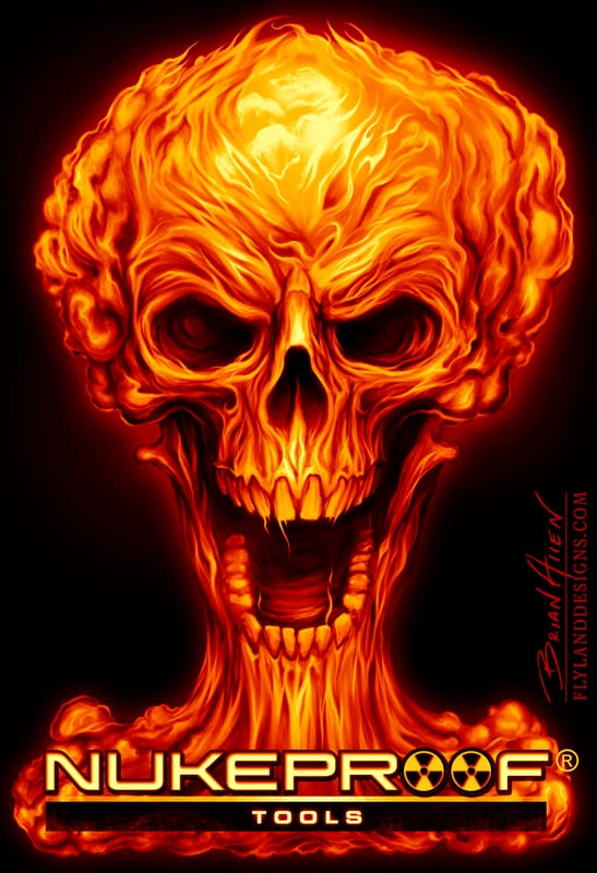 Mushroom cloud skull in fire for a logo design