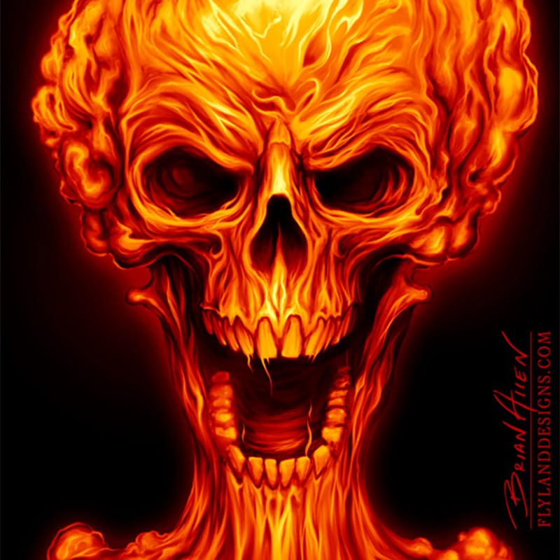 Mushroom cloud skull in fire for a logo design