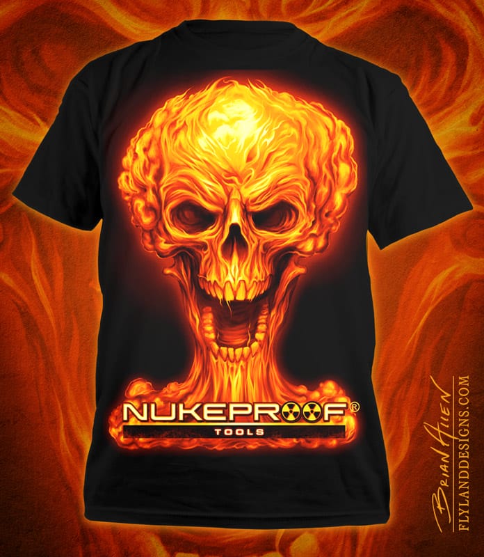 Mushroom cloud skull in fire for a logo design