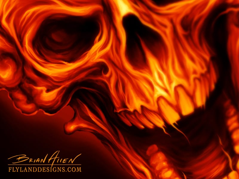 Mushroom cloud skull in fire for a logo design