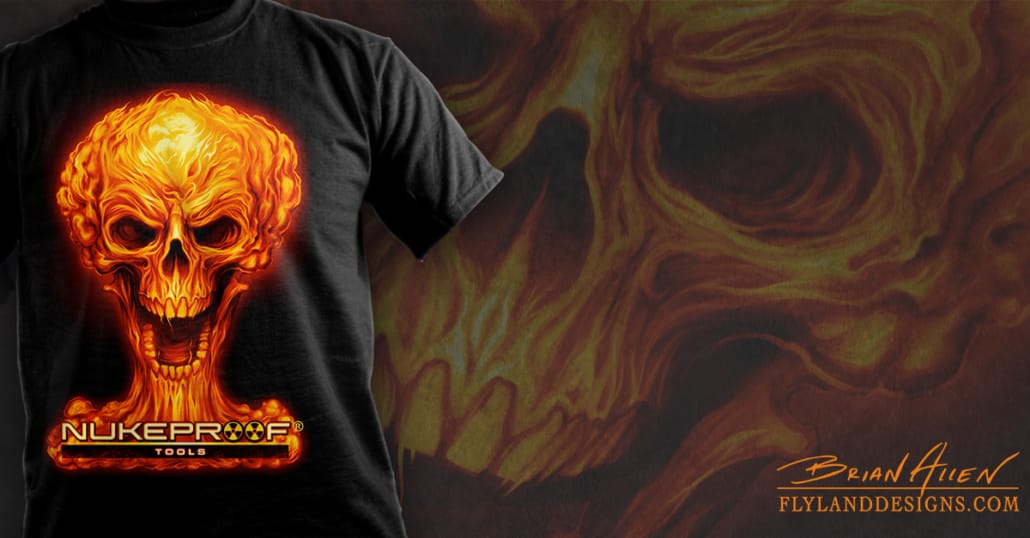 Mushroom cloud skull in fire for a logo design