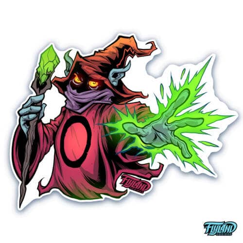 Orko From He-Man with his staff and ray of greenlight coming from his hands Sticker Design by artist Brian Allen