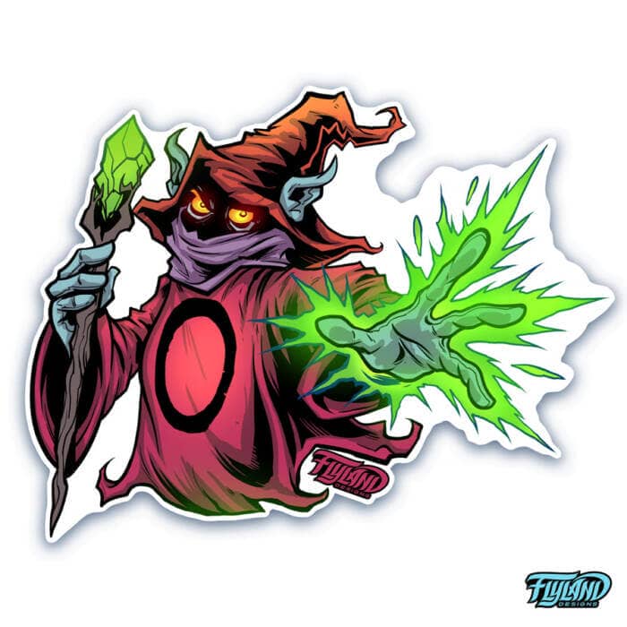 Orko From He-Man with his staff and ray of greenlight coming from his hands Sticker Design by artist Brian Allen