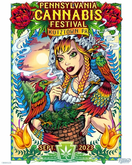 Dutch woman harvesting cannabis with two birds of paradise for the PA Cannafest Fall Edition 2023