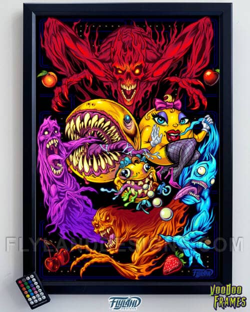 My Custom Illustration of  Pac-Man and Family looks great all  lit up in the new  LED Voodoo Frames