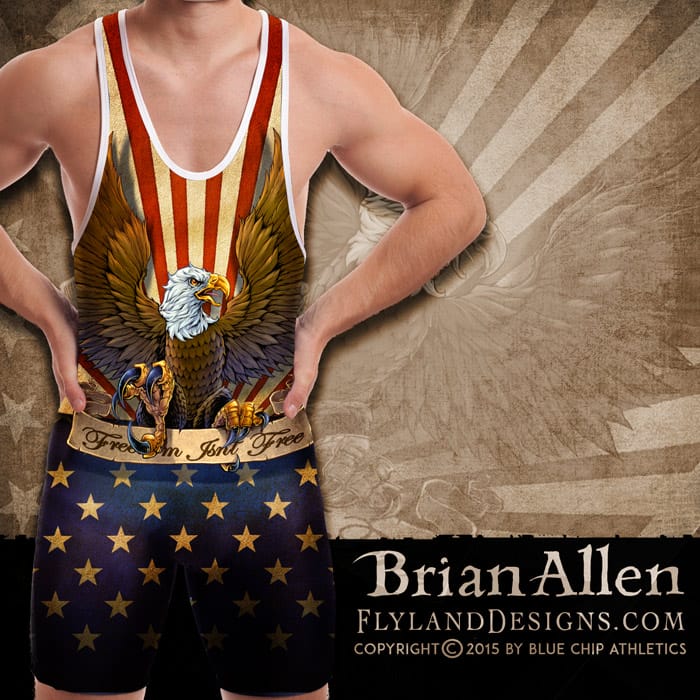 Patriotic Eagle illustration for dye-sublimated wrestling singlets.