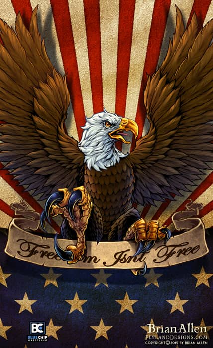 Patriotic Eagle illustration for dye-sublimated wrestling singlets.