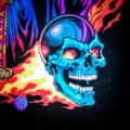 My Custom Illustration of  a Pinball WIzard with dragons and skulls looks great all  lit up in the new  LED Voodoo Frames