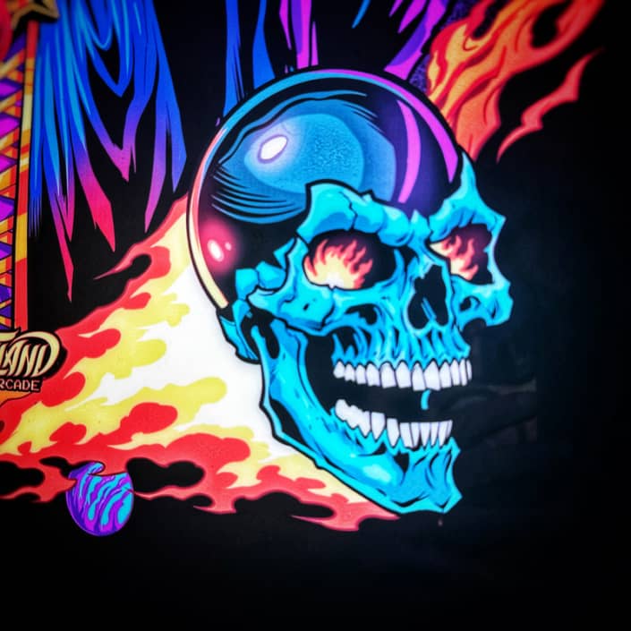 My Custom Illustration of  a Pinball WIzard with dragons and skulls looks great all  lit up in the new  LED Voodoo Frames