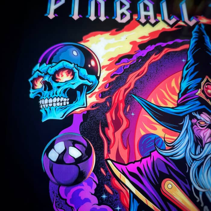 My Custom Illustration of  a Pinball WIzard with dragons and skulls looks great all  lit up in the new  LED Voodoo Frames