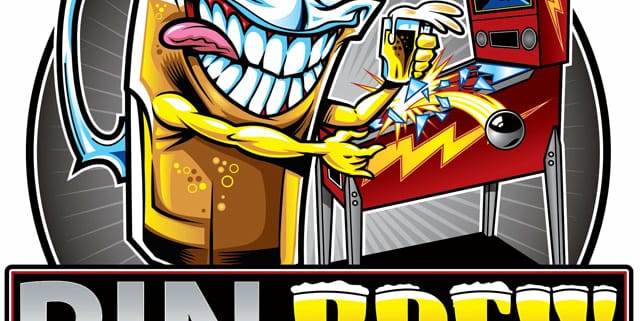 A designed that I created for Pinbrew 2021 in Ohio that features a glass of beer enjoying a game of pinball.