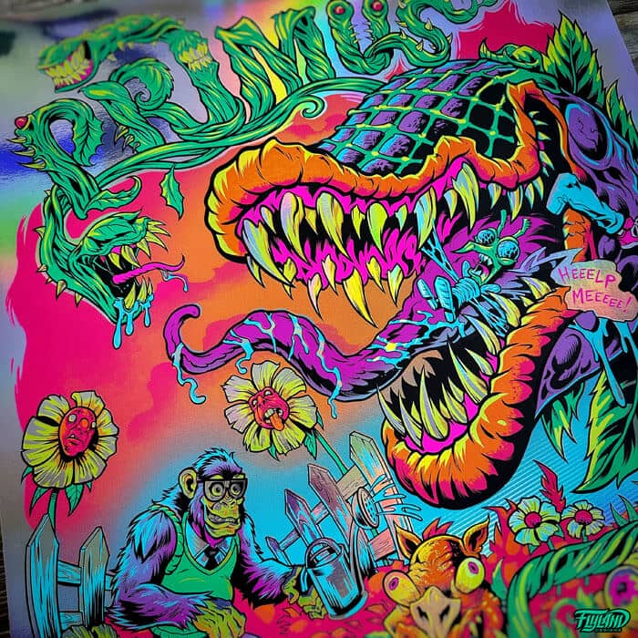 Monster venus fly trap artwork drawn for Primus Las Vegas NV 2025 concert by artist Brian Allen