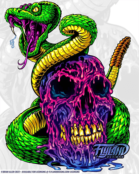 Psychedelic snake wrapped around skull