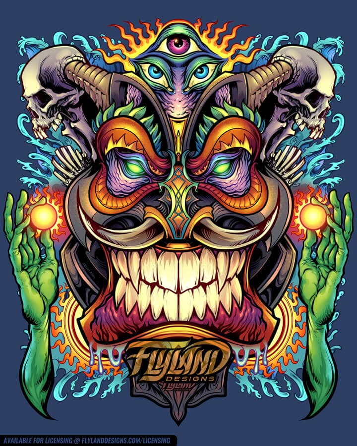 Psychedelic Tiki Head with the sun and third eye