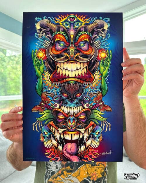 Psychedelic Tiki Totem Gods Art Print artwork by Brian Allen