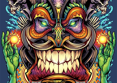 Colorful psychedelic tiki head