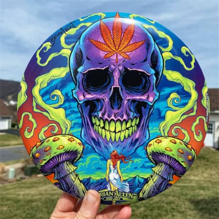 Limited Edition artwork by Brian Allen printed on Disc Golf Discraft discs printed by Detroit Disc Company