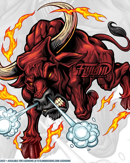 Angry red fire bull