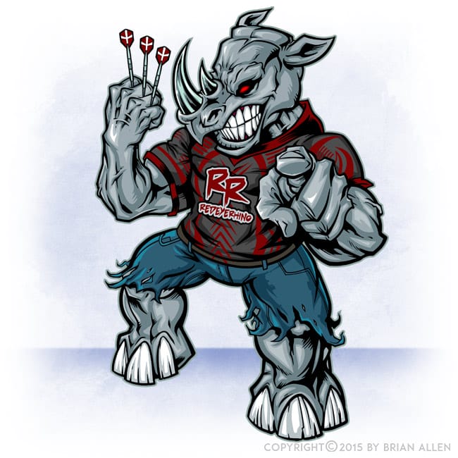 angry muscular Rhino mascot poin