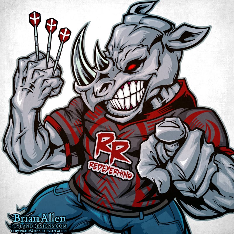 angry muscular Rhino mascot poin