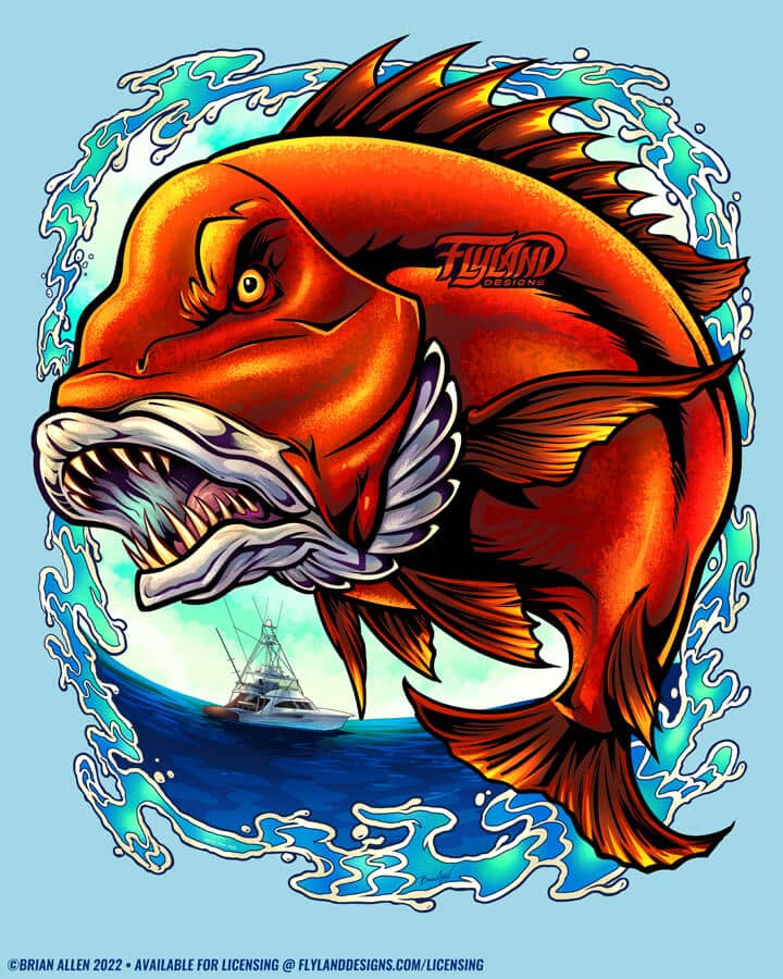 An illustration of an angry red snapper