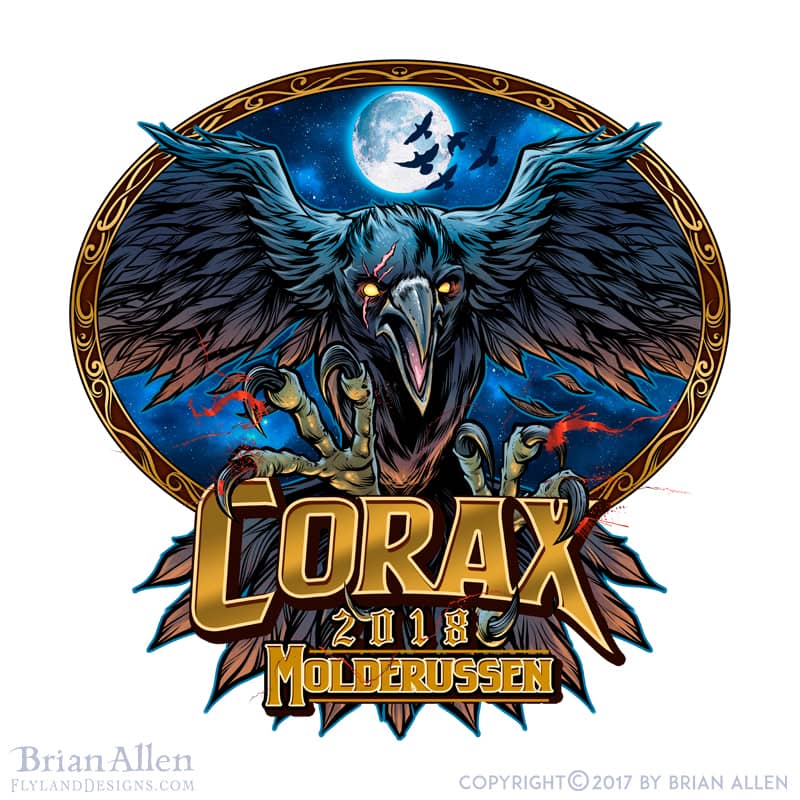 dark russ logo with a crow flyin