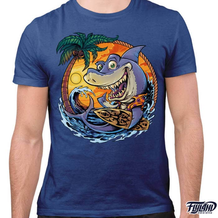 Shark and Surfboard T-Shirt Artwork by Brian Allen