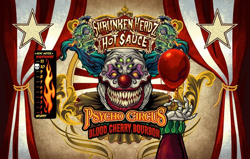 Shrunken Headz Hot Sauce hired me to illustrate the logo for their company, two labels, and even design a 3D plastic topper for all their bottles.
